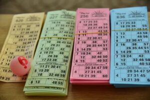 Bingo cards with numbers used during a bingo game