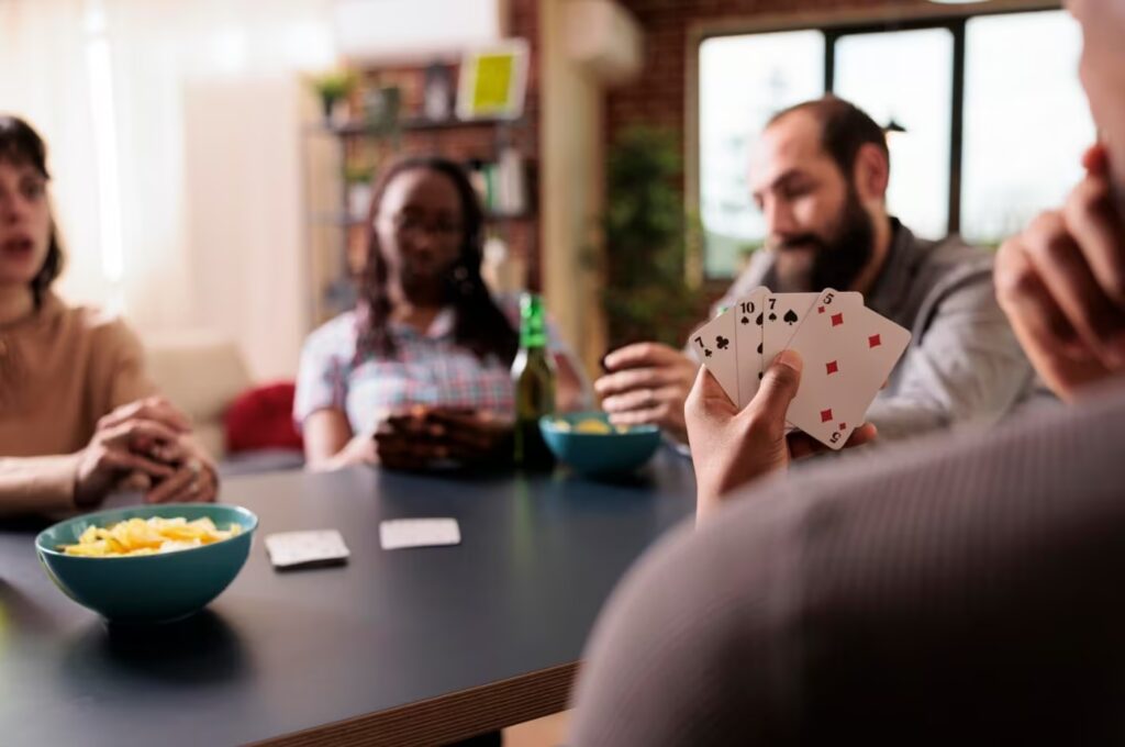 People playing card in hall