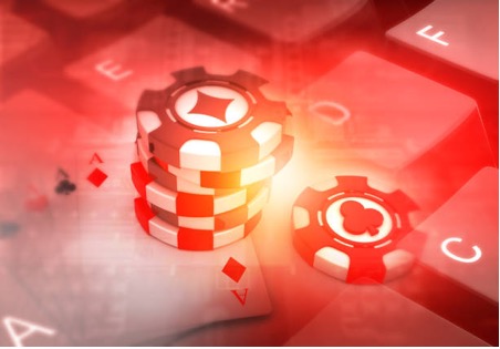 Online pool rummy cards on a keyboard